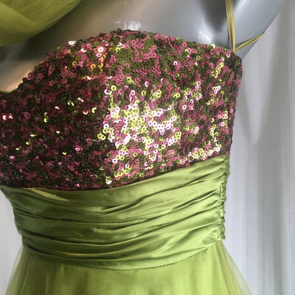 Tulle Sequin BALL GOWN PROM GRAD DRESS Dancing Queen Green Pink Sz XS Fairy - Picture 6 of 16